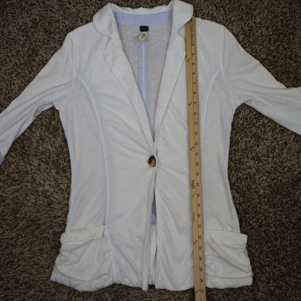 Free People‎ We The Free Blazer Size Medium Coastal Ruched Pocket White Linen